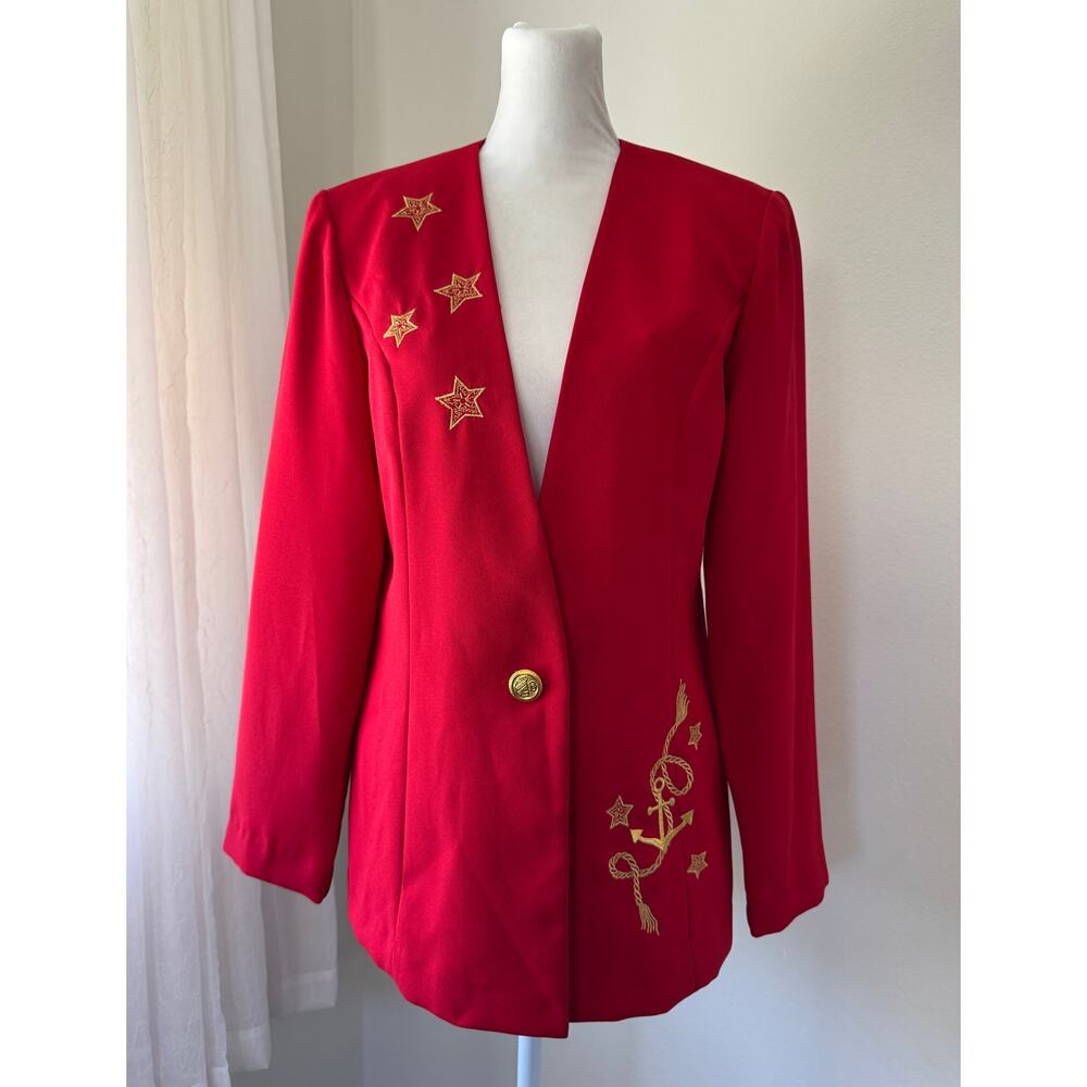 Vintage ‘90s John Roberts Red & Gold Stars & Anchor Embroidered Blazer